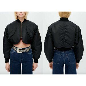 $795 Re/Done Black Cropped Nylon Puffer Jacket size Small